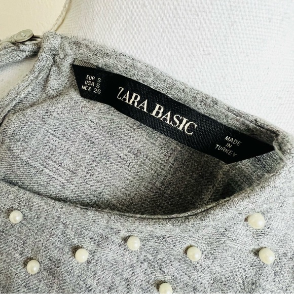 Zara Basic Grey Pearl Embellished Long Sleeve Blouse - Picture 5 of 15
